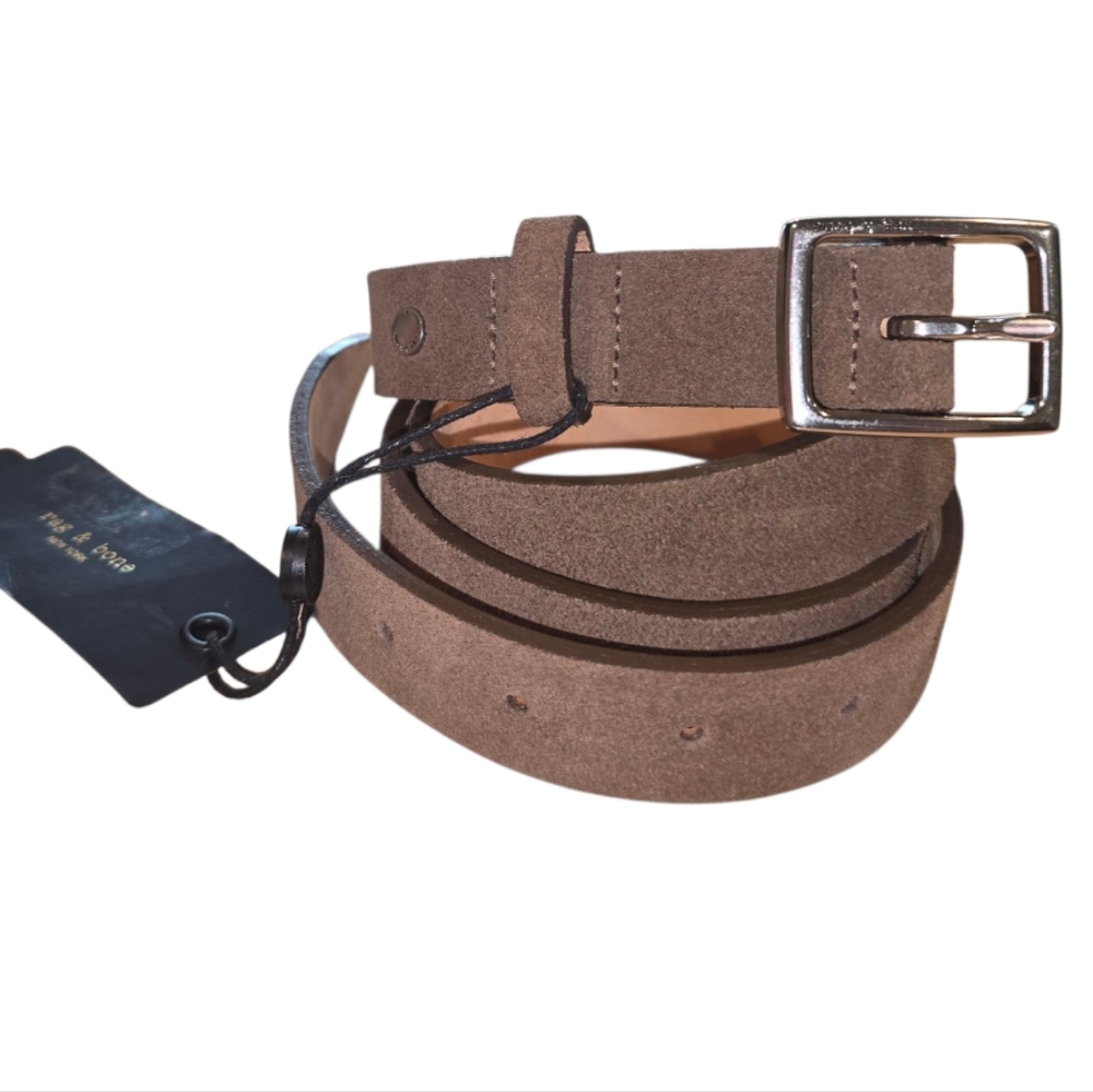 Rag & Bone New York Suede‎ Leather Skinny Belt Designer Silver Buckle Meduim New
